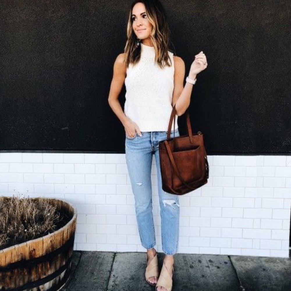 madewell  mockneck sleeveless chunky knit sweater